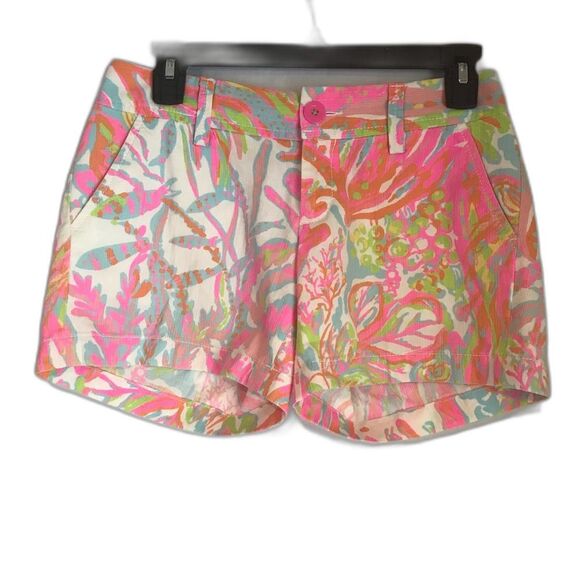 Lilly Pulitzer Callahan Shorts Women's Size 00 Pink & Orange Tropical Coral Reef - Picture 1 of 10